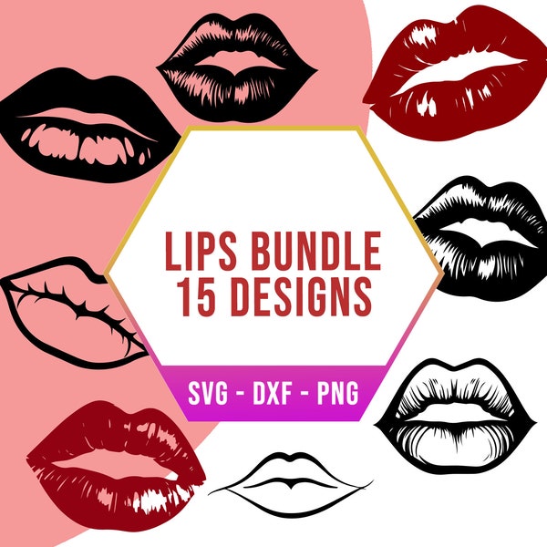 Kiss Lips SVG Bundle, Cute Girly Kiss SVG Pack, Cricut Silhouette Files for Laser Cutter