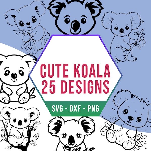 Cute Koala SVG Bundle, Kawaii Australia Koala SVG Pack, Cricut Silhouette Files for Laser Cutter