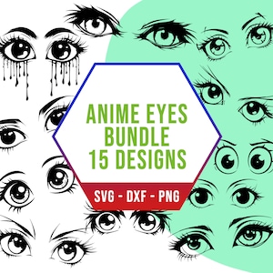 Anime Augen SVG PNG Bundle, Manga Zeichnung Augen SVG Pack, Cricut Silhouette Dateien für Laser Cutter