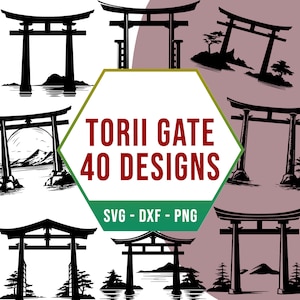 日本の鳥居 SVG PNG バンドル、アジアの神社の扉 SVG パック、レーザー カッター用 Cricut シルエット ファイル