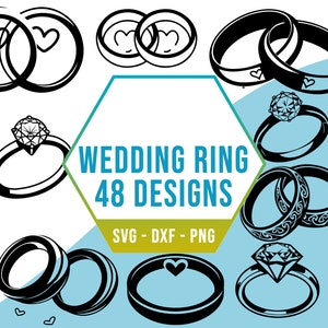 Trouwring SVG-bundel, echtgenoot vrouw huwelijk SVG-pakket, Cricut silhouet PNG-bestanden voor lasersnijder