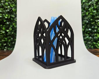 Gothic Cathedral Pen Cup | Bookish Bookmark Holder & Desk Organizer | Spooky Makeup Brush Caddy | Dark Academia Reader Gift