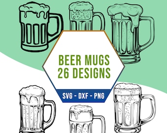 Beer Mug SVG Bundle, Lager Pint Booze SVG Pack, Cricut Silhouette Files for Laser Cutter