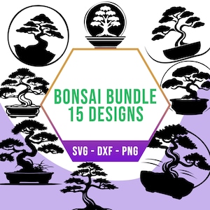 Cute Bonsai SVG PNG Bundle, Small Tree SVG Pack, Cricut Silhouette Files for Laser Cutter