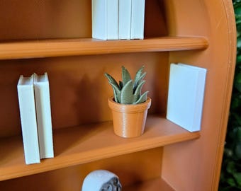Miniature Potted Succulent Plant • Tiny Aloe Cactus in Terracotta Pot • 1:12 Scale Dollhouse Houseplant • Bookshelf Flowers Filler Accessory