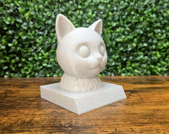 Whimsical Kitty Bust Sculpture • Classical Pedestal Cat Figurine • Modern Library & TV Stand Decor • Unique Kitten Collector Gift