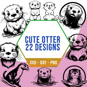 Süße Otter SVG-Bundle, Baby Seeotter SVG Pack, Cricut Silhouette-Dateien für Laser Cutter