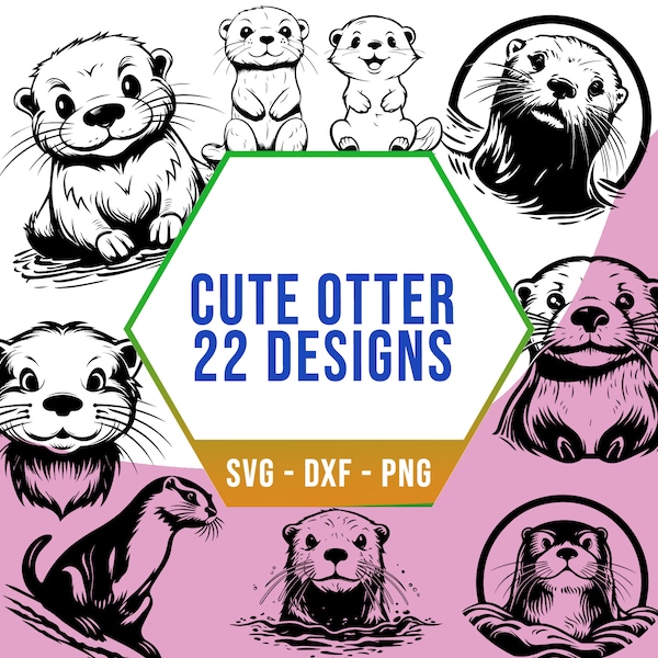 Cute Otter SVG Bundle, Baby Sea Otters SVG Pack, Cricut Silhouette Files for Laser Cutter