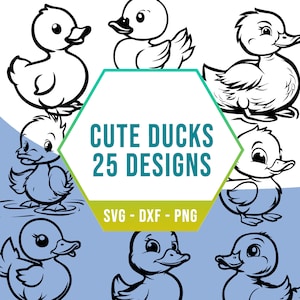 Paquete SVG de pato bonito, Paquete SVG de patito feliz Quack, Archivos de silueta Cricut para cortador láser