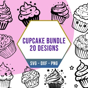 Cute Cupcake SVG Bundle, Birthday Cupcake SVG Pack, Cricut Silhouette Files for Laser Cutter