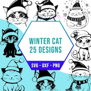Niedliche Winter Katze SVG Bundle, Weihnachtszeit Kätzchen SVG Pack, Cricut Silhouette PNG-Dateien für Laser Cutter