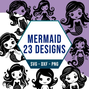 Niedliche Meerjungfrau SVG PNG Bundle, Ozean Siren SVG Pack, Cricut Silhouette Dateien für Laser Cutter
