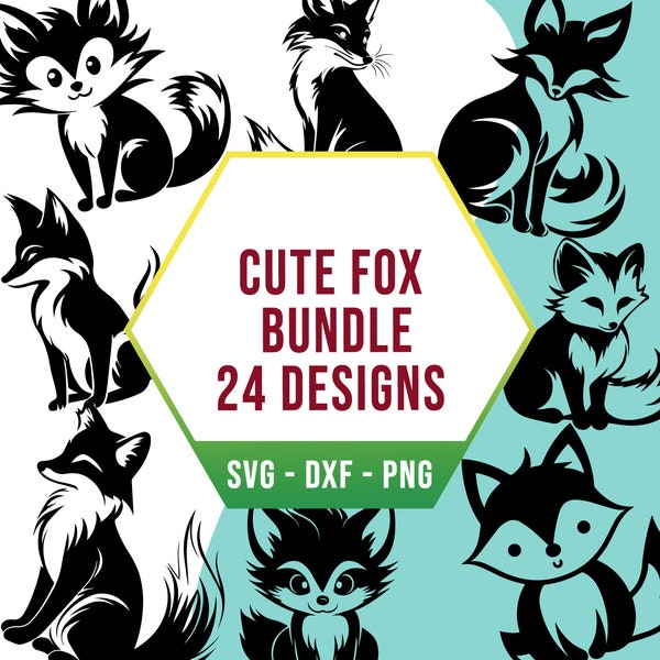Cute Fox SVG Bundle, Kawaii Fox SVG Pack, Cricut Silhouette Files for Laser Cutter