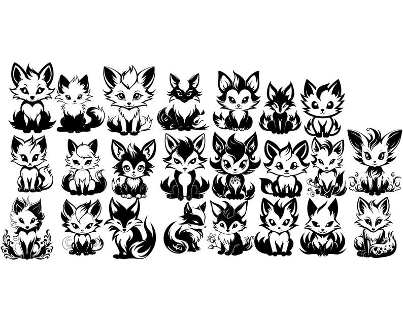 Kitsune Fox SVG Bundle, Japanese Yokai Fox SVG Pack, Cricut Silhouette