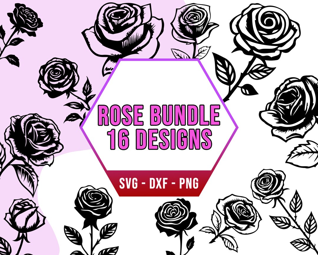 Valentine Rose SVG Bundle, Botanic Pink Love Flower SVG Pack, Cricut ...