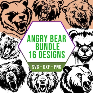 Bundle SVG ours en colère, pack SVG animaux sauvages de la forêt, fichiers Cricut Silhouette pour découpeuse au laser