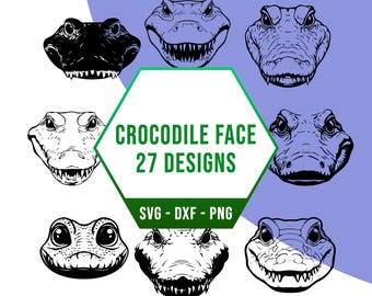 Crocodile Face SVG Bundle, Alligator Beast Head SVG Pack, Cricut Silhouette PNG Files for Laser Cutter
