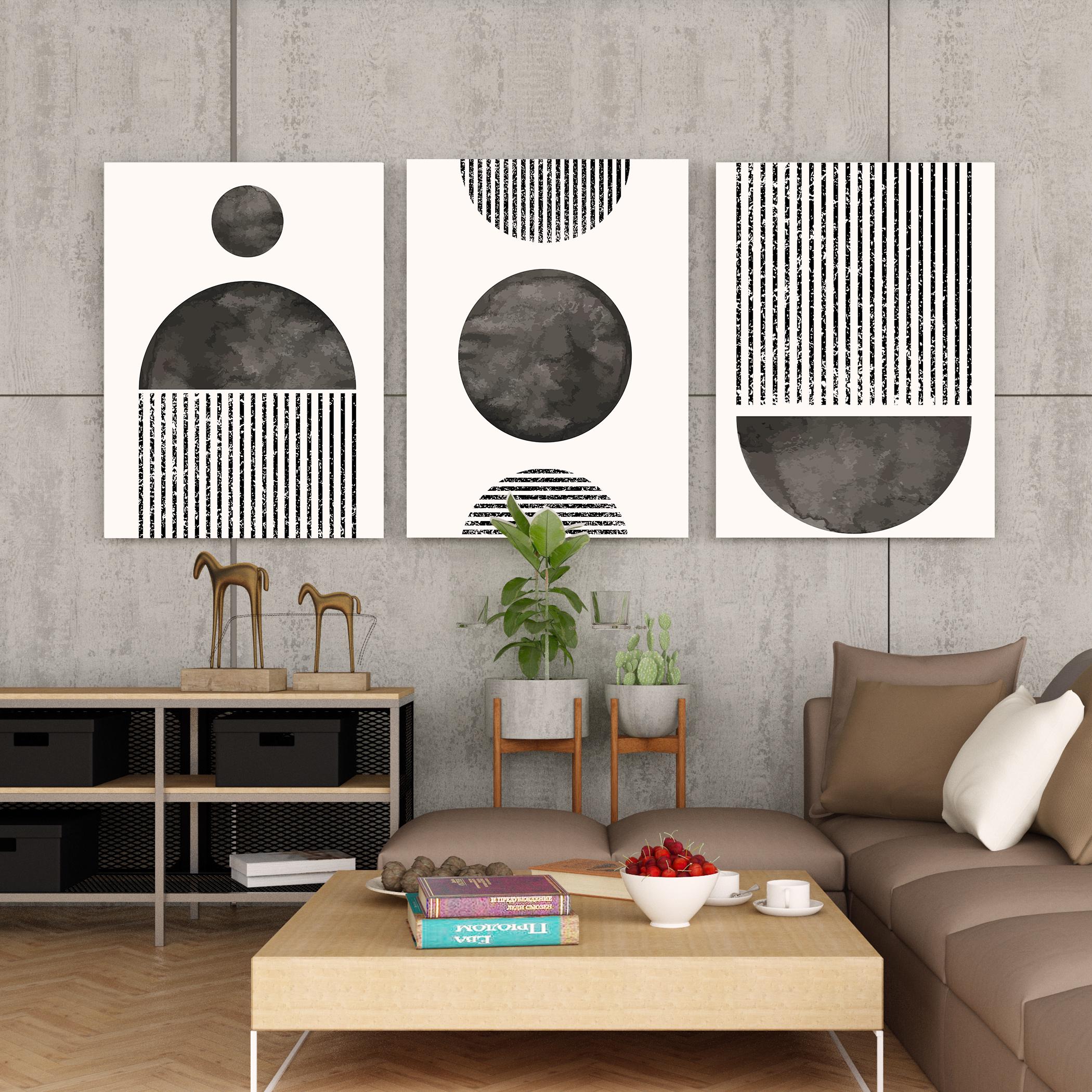 Abstract Set of 3 Wall Art, Living Room Decor, Premium Wall Print ...
