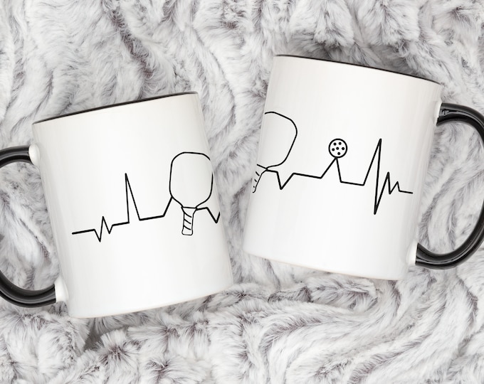 Pickleball Heartbeat Coffee Mug: Gift for Pickleball Enthusiasts