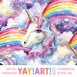 Padrão sem emenda de unicórnio arco-íris, padrão fofo de unicórnio e arco-íris, download digital de fantasia infantil