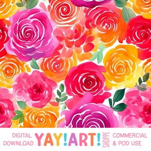 Levendige naadloze bloemenpatroon, felroze oranjegele bloemenpatroon, leuke bloemen digitale download