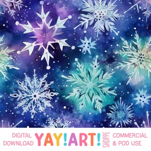 Aquarell Schneeflocken Musterdesign, Lila Blau Aqua ausdrucksstarke Pinselstriche, wunderliche saisonale Schnee Digital Download