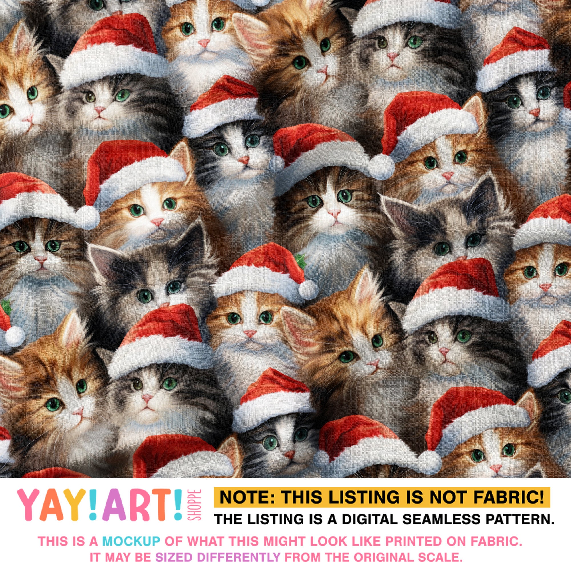 Kittens in Santa Hats Seamless Pattern, Christmas Kitty Cat Design ...