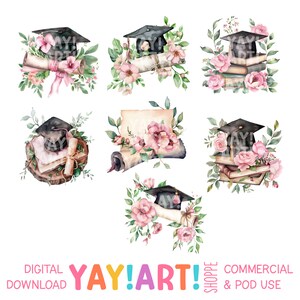 Pink Floral Graduation Clipart Bundle Set, Woman Grad Party, Graduation ...