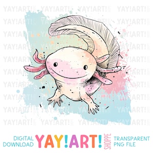 Axolotl Splash Transparent PNG Clipart, Cute Amphibian Sublimation Design, Salamander DTF Heat Transfer Design Digital Download