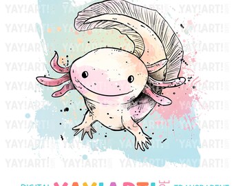 Axolotl Splash PNG Transparent Clipart, sublimation amphibiens mignon Design, salamandre DTF transfert de chaleur Design téléchargement numérique
