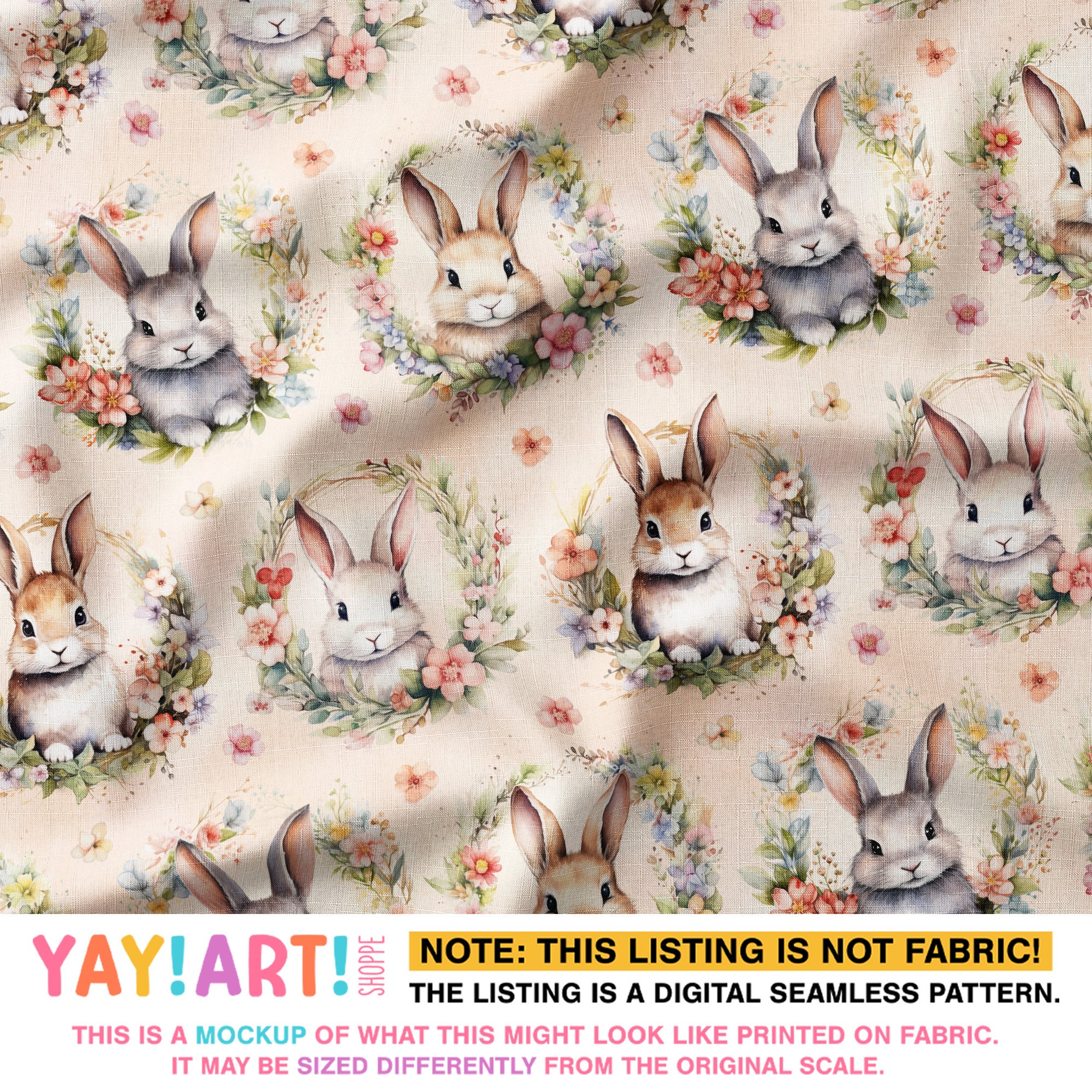 Bunny Wreath Seamless Pattern, Cute Spring Bunny Floral Pattern ...