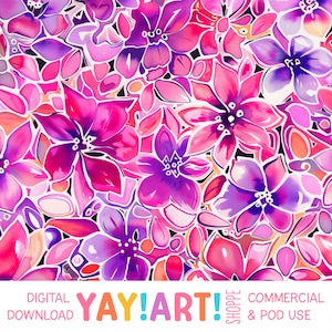 Naadloos bloemenpatroon, felpaars en roze bloemenpatroon, aquarelbloemen digitale download