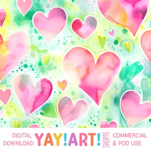 Roze op groen aquarel harten naadloze patroon, schattig liefdespatroon, aquarel geschilderd Valentijnsdag digitale download