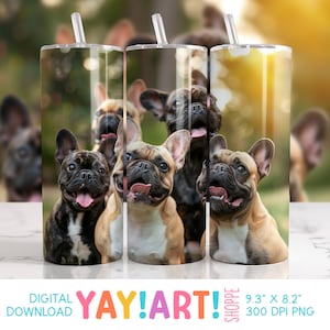Französische Bulldoggen 20 Unze Skinny Tumbler Nahtloses Sublimationsdesign, süße Frenchies Dog Tumble Wrap Clipart, Hundeliebhaber PNG