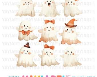 Halloween Ghosts Transparent PNG Clipart, Creepy Cute Sublimation Design, Girly Cute Halloween DTF Heat Transfer Digital Download