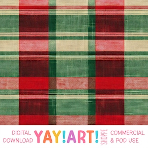 May include: Red, green, and cream plaid pattern with a woven texture. The pattern is repeated throughout the image.