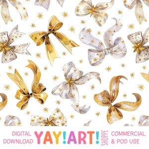 Padrão sem emenda de arcos dourados e brancos, fitas de coquete elegantes e sofisticadas, repetição de padrão, feriado de Natal, download