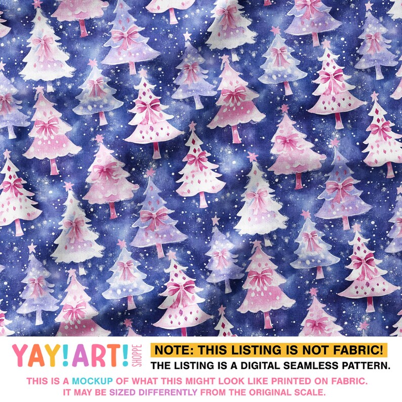 Pink and Purple Christmas Trees With Bows Seamless Pattern, Coquette