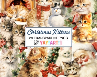 Christmas Kawaii Clipart Set Cute Cat Digital Clip Art Funny Cats ...