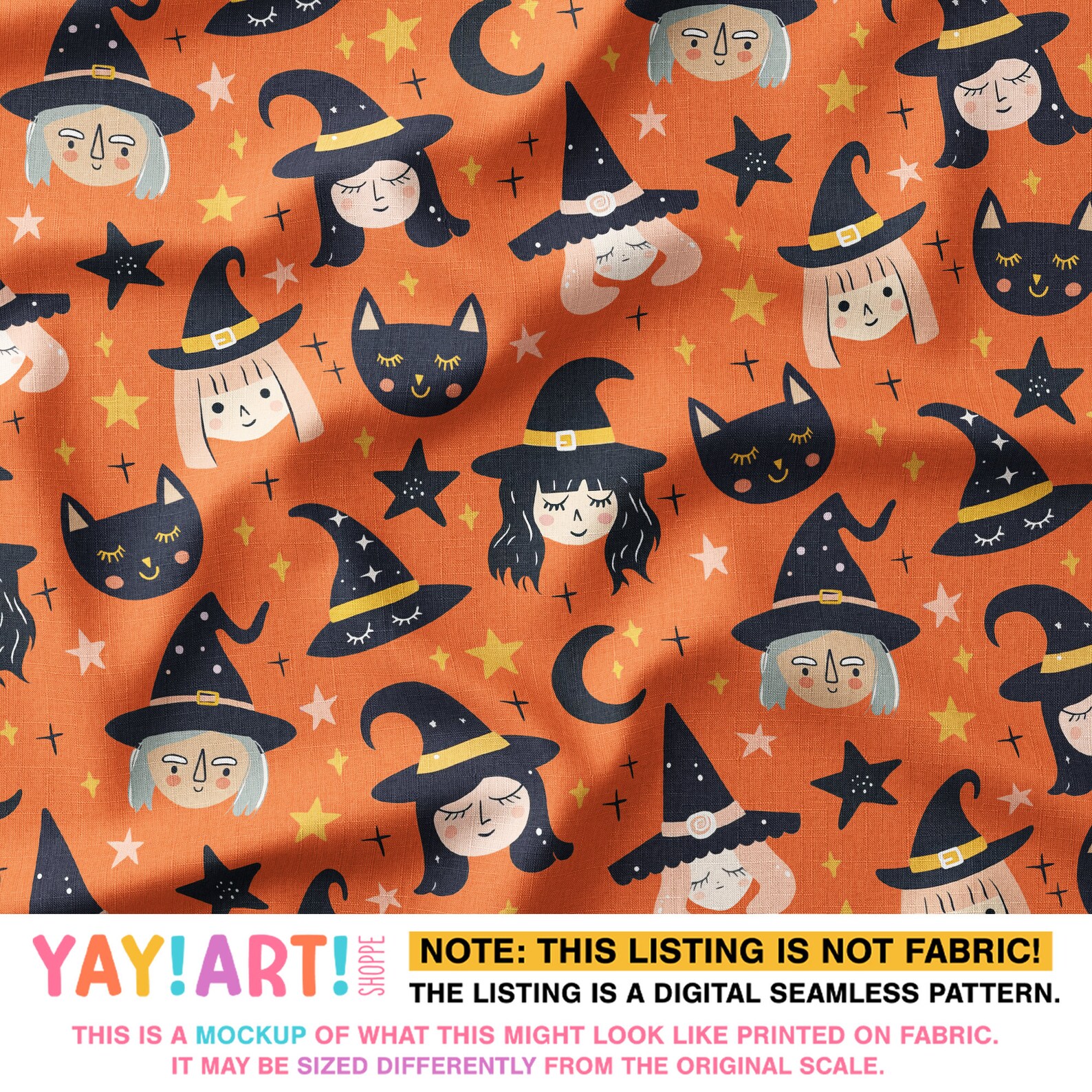 Silly Witch Pattern Cute Witches on Orange Seamless Pattern, Creepy Cute Halloween Repeat ...