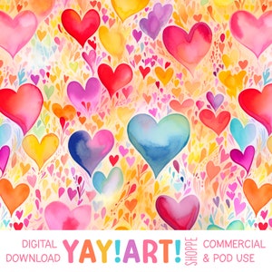 Herz-Garten-nahtloses Muster, Aquarell-Herz-Liebes-Muster, netter bunter Valentinstag digitaler Download