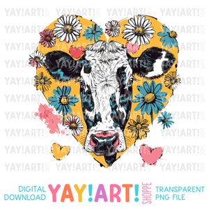 Heart Cow Transparent PNG Clipart, Cute Dairy Cow Hearts  Flowers Sublimation Design, Farm Animal DTF Heat Transfer Design Digital Download