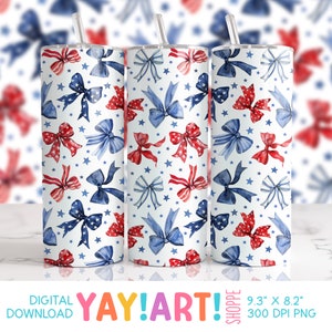 Patriottische strikken 20 oz magere beker naadloos sublimatieontwerp, Fourth of July Tumbler wrap clipart, rood wit en blauw lint, png PNGEgg