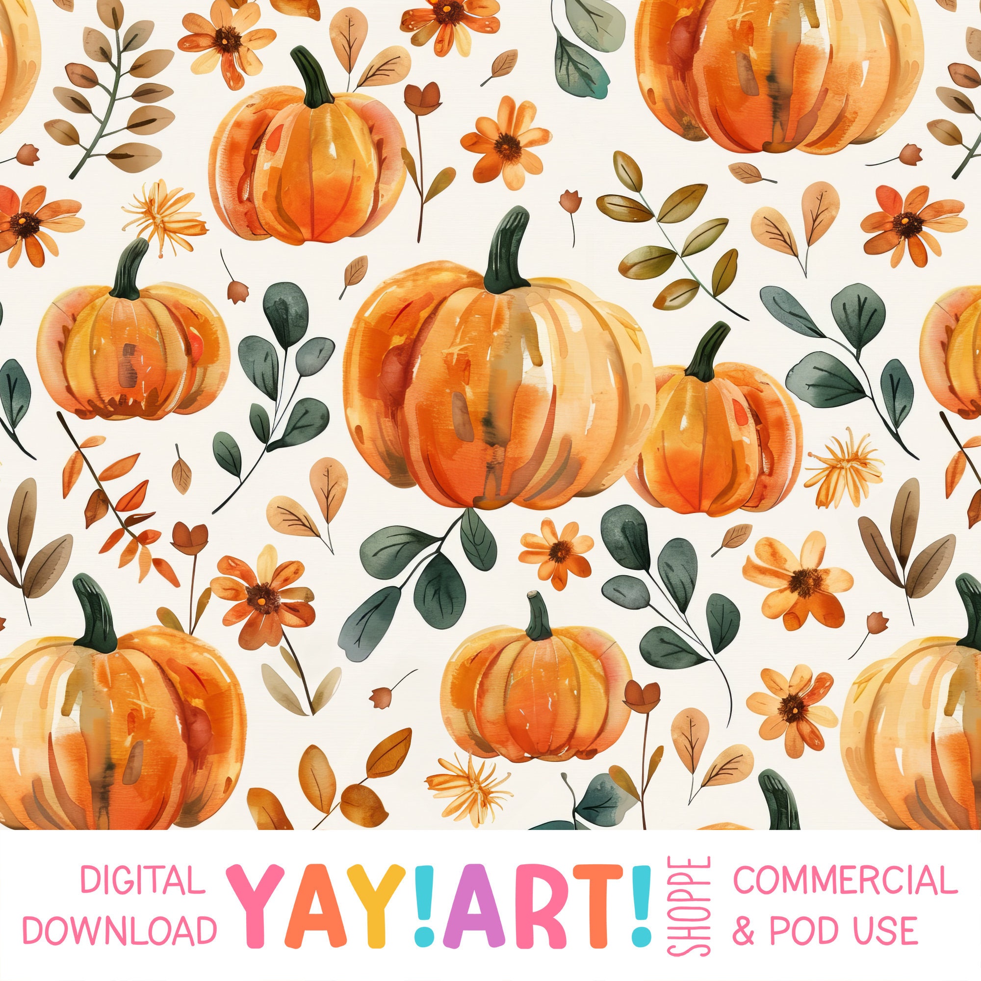 Cottagecore Pumpkins Seamless Pattern, Cute Autumn Pumpkin Leaves ...
