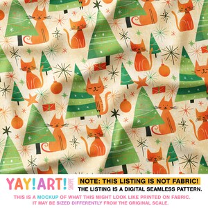 Mid-century Modern Christmas Trees & Cats, Retro Holiday Pattern ...