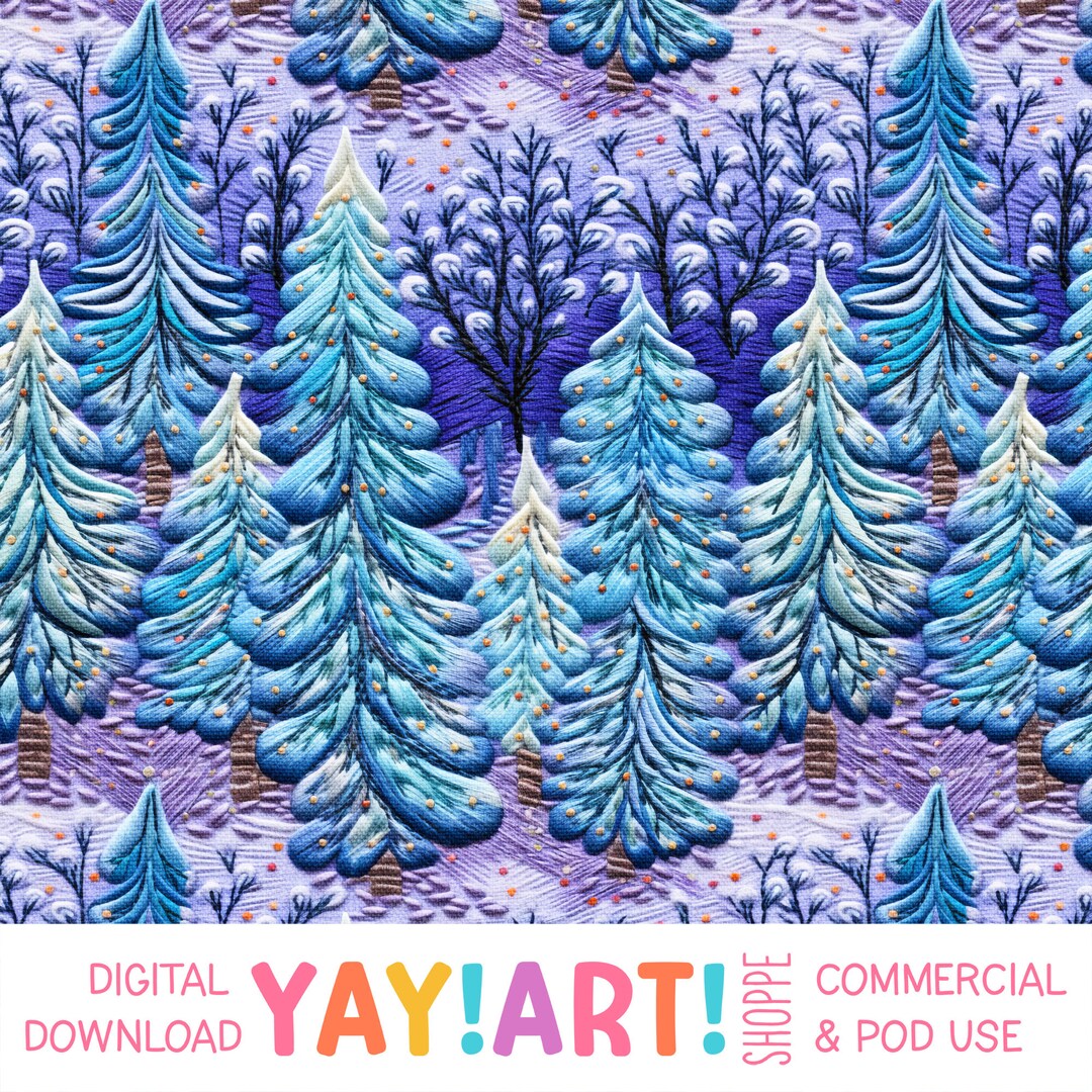 Embroidered Winter Wonderland Seamless Pattern, Purple Blue Faux ...