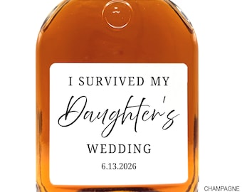 Father of The Bride Gift Custom Whiskey Label, Survived Wedding Wine Labels, Bride Groom Parent Gift, Gift from Daughter, Thank You Dad