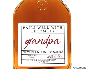 Baby Announcement Whiskey Label, New Grandpa Whisky, Personalized Pregnancy Reveal Gift for Grandparents, Custom We're Expecting for Dad