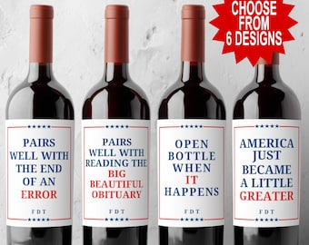 Benutzerdefinierte Anti-Trumpf-Weinetiketten-Set, lustiges politisches Geschenk für demokraten Liberty, subtile FDT-Champagnerflasche, offen, wenn es satire passiert