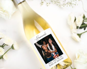 Maid of Honor Proposal Champagne Label, Custom Photo Wine Bottle, Be My Bridesmaid Proposal Gift, Bridal Party Gift Box, Matron of Honor